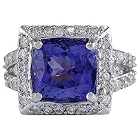 9.1 Carat Natural Blue Tanzanite and Diamond (F-G Color, VS1-VS2 Clarity) 14K White Gold Luxury Cocktail Ring for Women Exclusively Handcrafted in USA