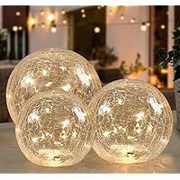 Glass Ball LED Light Orb Lamp Crackle Glass Light Warm White Night Lamp for Mother' Day Gift Bedroom Living-Room Dresser Nursery Kitchen Garden Restaurant Modern Glass Decoration Glass Craft (3 Pack)