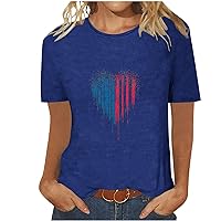 Funny USA Flag Love Heart Shirt Women Summer Short Sleeve Patriotic T-Shirt 4th of July Cute Star Stripe Tee Tops
