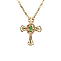 Gemstone Delicate Necklace, Green Emerald Hydro Gold Plated Chain Pendant, Cross Necklace, Handmade Design Jewelry EJ-1057