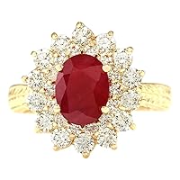 3.16 Carat Natural Red Ruby and Diamond (F-G Color, VS1-VS2 Clarity) 14K Yellow Gold Engagement Ring for Women Exclusively Handcrafted in USA