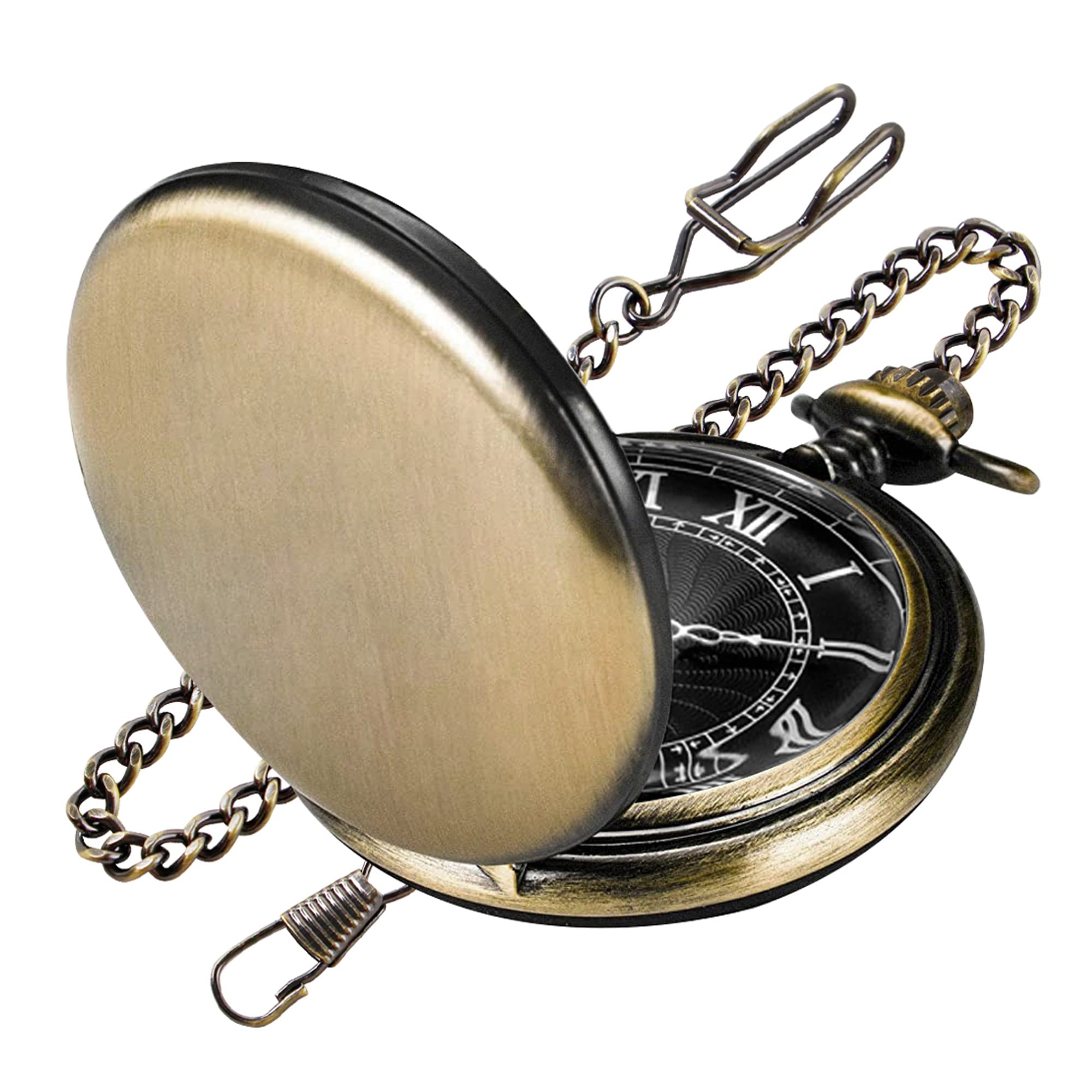 Smooth Pocket Watch for Men Quartz Arabic Digital Dial with Chain,Smooth Quartz Men's Pocket Watch with Chain for Christmas Graduation Birthday Gifts Fathers Day Mothers Day