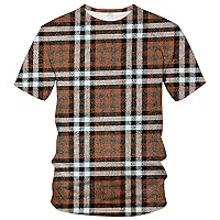 Novelty Men's Plaid T Shirt Funny Rainbow Checkered Graphic Tee Shirt
