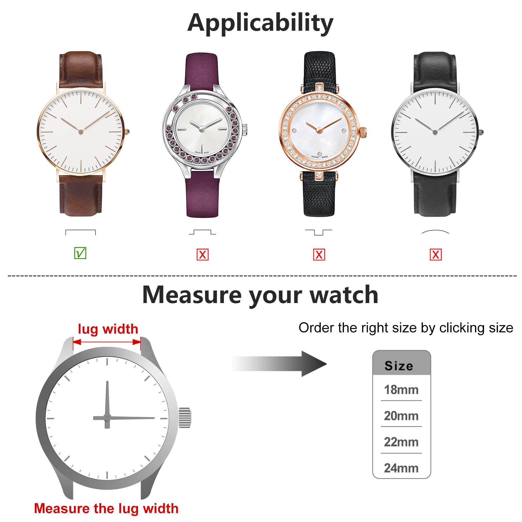 Quick Release Watch Band, Fullmosa Bamboo Genuine Leather Watch Strap for Samsung Galaxy/Gear Watch/Huawei Watch 2/Amazfit/Garmin Watch 18mm 20mm 22mm 24mm