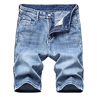 Men's Fashion Denim Shorts Summer Ripped Jeans Straight Type Bermuda Shorts Regular Jean Shorts for Men Knee Length