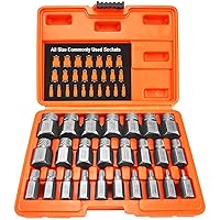 XEWEA 25Pcs Screw Extractor Set Hex Head Multi-Spline Easy Out Bolt Extractor Tool, Chrome Molybdenum Alloy Steel Heavy Duty EZ Out Rounded Screw Remover