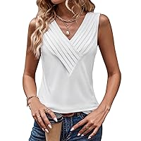 Womens V Neck Tank Tops Loose Fit Pleated Work Dressy Casual Tanks Summer Sleeveless Shirts