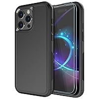 Diverbox for iPhone 15 Pro Case [Shockproof] [Dropproof] [Tempered Glass Screen Protector ],Heavy Duty Protection Phone Case Cover for Apple iPhone 15 Pro 6.1 inch (Black)
