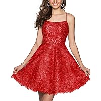 Women's Lace Beaded Homecoming Dresses Short Straps Knee Length Prom Gowns