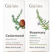 Cedarwood Oil for Hair & Organic Rosemary Oil for Hair Set - 100% Natural Therapeutic Grade Essential Oils Set - 2x0.34 fl oz - Gya Labs