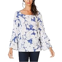 I-N-C Womens Tiered Peasant Blouse, Blue, X-Large