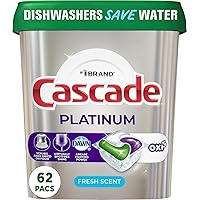 Cascade Platinum Dishwasher Soap Pods, Actionpacs + Oxi with Dishwasher Cleaner and Deodorizer Action, Fresh, 62 Count of Dish Detergent Pods