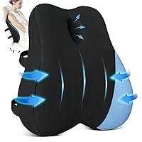 Lumbar Support Pillow for Office Chair, Cooling Memory Foam Pillow for Back Pain Relief, Ergonomic Back Support Pillow with Dual Extension Straps for Car, Couch, Recliner, Gaming Chair, Black
