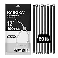 Zip Ties 12 inch (100 Pack), Black, 50 lb, UV Resistant Cable Ties for indoor and outdoor use, by Karoka