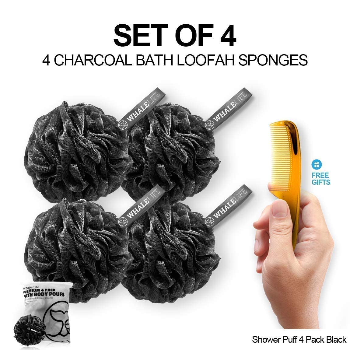Black and White Bath Loofah Sponge Shower Pouf Mesh Puff Shower Ball for Men and Women