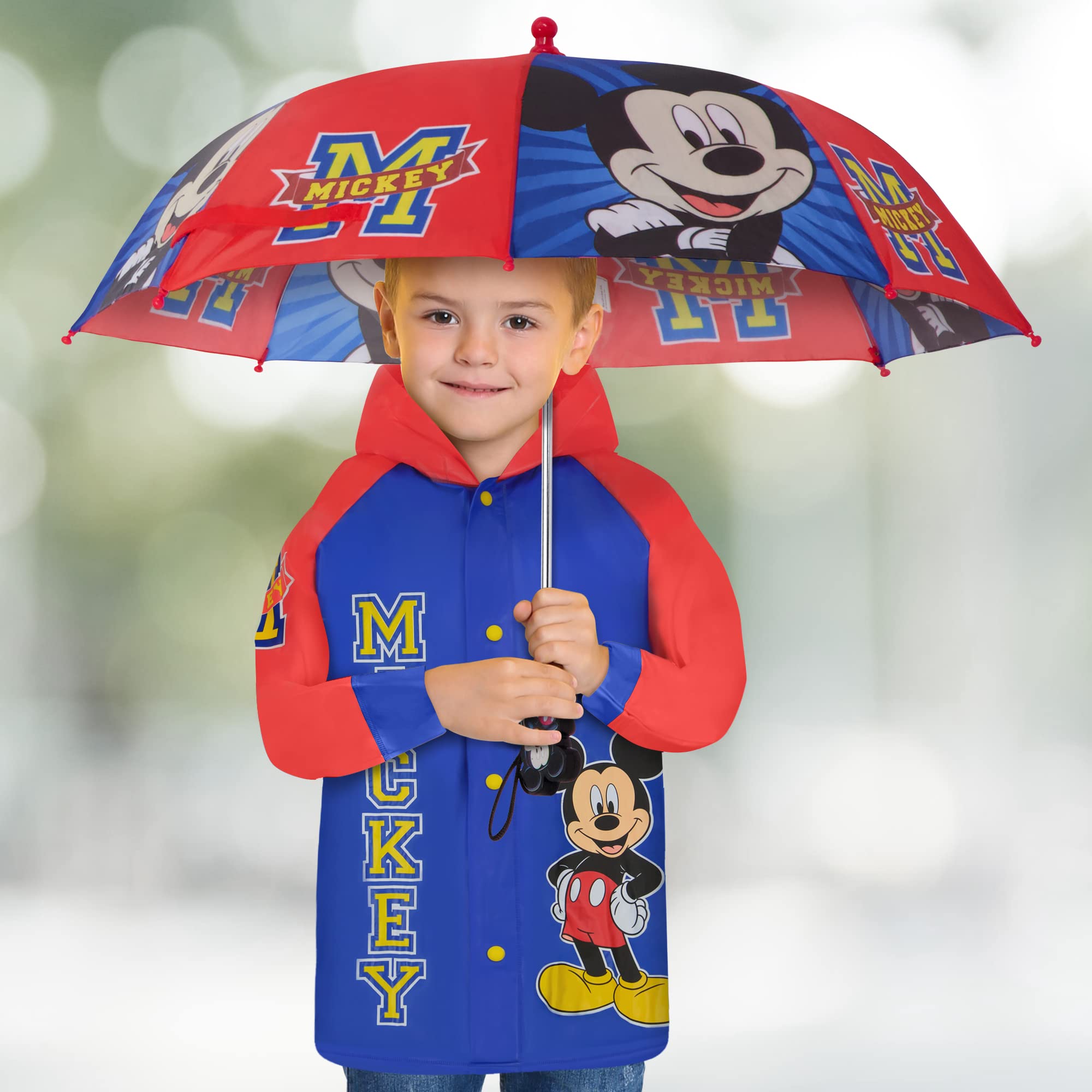 Disney Boys' Little Umbrella and Poncho Raincoat Set, Mickey Mouse Rain Wear for Toddler 2-3 or Kids 4-7, Dark Blue, Ages 2-7