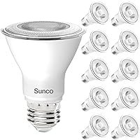 Sunco 10 Pack PAR20 LED Bulbs 50W Equivalent 7W Dimmable, CRI90 5000K Daylight 470 Lumens E26 Medium Base IP65 Waterproof Indoor Outdoor Home Residential Super Bright Wide Area Flood Light - UL