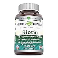 Amazing Formulas Biotin 10000Mcg,120 Tablets (Non GMO,Gluten Free) -Supports Healthy Skin & Hair–Promotes Overall Good Health