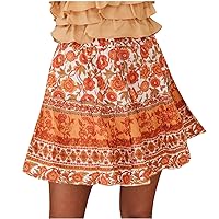Women's Boho Floral Skirts Summer Beach Short Skirt Vintage High Waist Ruffle Skirts for Women 2023 Casual Mini Skirts