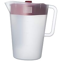 Goodcook 10658 1 gallon plastic straining pitcher square lid with 3 strainers and close no spill, Dishwasher Safe, Clear and Red