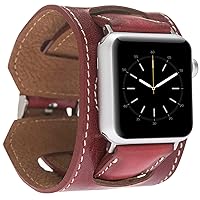 Currant Red Watch Compatible Series 8-1 iWatch Cuff Genuine Leather Strap for Man or Women 40, 41, 44, 45 mm Bull Strap, Personalize Available, HANDMADE