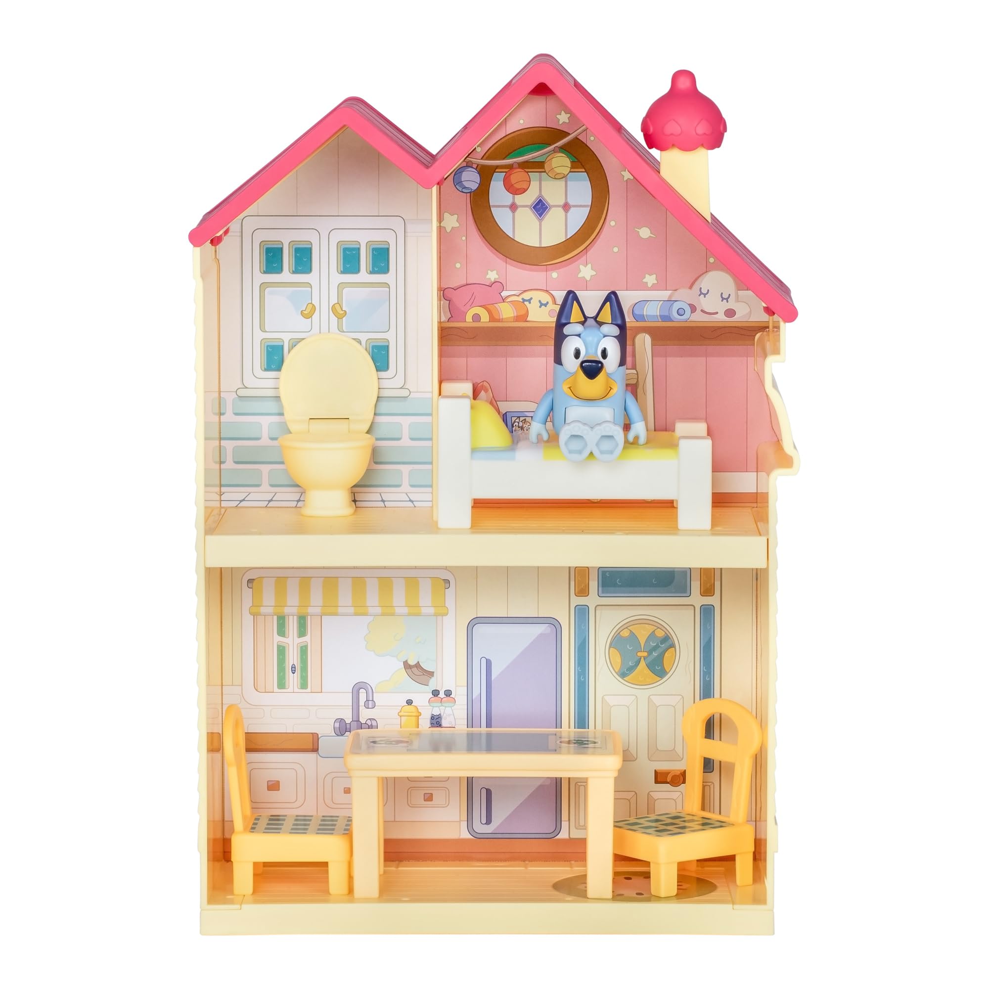 BLUEY Mini Home Playset | Compact House Playset with Carry Handle | Three Different Rooms | Kitchen, Bedroom and Bathroom | Includes Figure with 5 Play Pieces