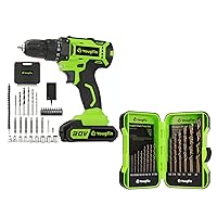 Yougfin Cordless Drill Set 20V with Battery and Charger & Cobalt Drill Bit Set - M35 High Speed Steel, 135° Tip - Twist Jobber Length Kit for Hardened Metal, Cast Iron, Stainless Steel