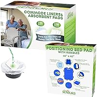 Commode Liners with Absorbent Pads & Positioning Bed Pad with Handles 48