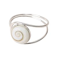 Vurmashop 925 Sterling Silver Ring with Shiva Eye - Natural Stone Holy Lucia - Natural Sea Shell - Women's White Ring - Mediterranean Jewellery