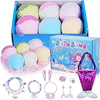 Wegitcs Mermaid Bath Bombs with Surprise Inside for Girls, 6 PCS Natural Organic Bath Bombs for Kids, Bath Bombs Gift Set with Shell Necklace Jewelry for Birthday