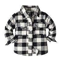 2t Winter Clothes Boy Kids Toddler Flannel Shirt Jacket Plaid Long Sleeve Lapel Button Down Shacket Full Sleeve