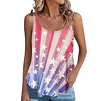 HTHLVMD Sleeveless Casual Independence Day Cami Womans Plus Size Park Crewneck Print Tops 4th of July Tops for Women