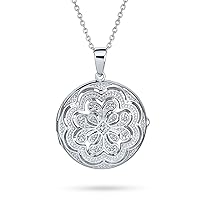 Bling Jewelry Vintage Style Filigree Star Flower Round Circle Aromatherapy Essential Oil Perfume Diffuser Keepsake Photo Heart Shape Locket Pendant Necklace For Women Teens .925 Sterling Silver