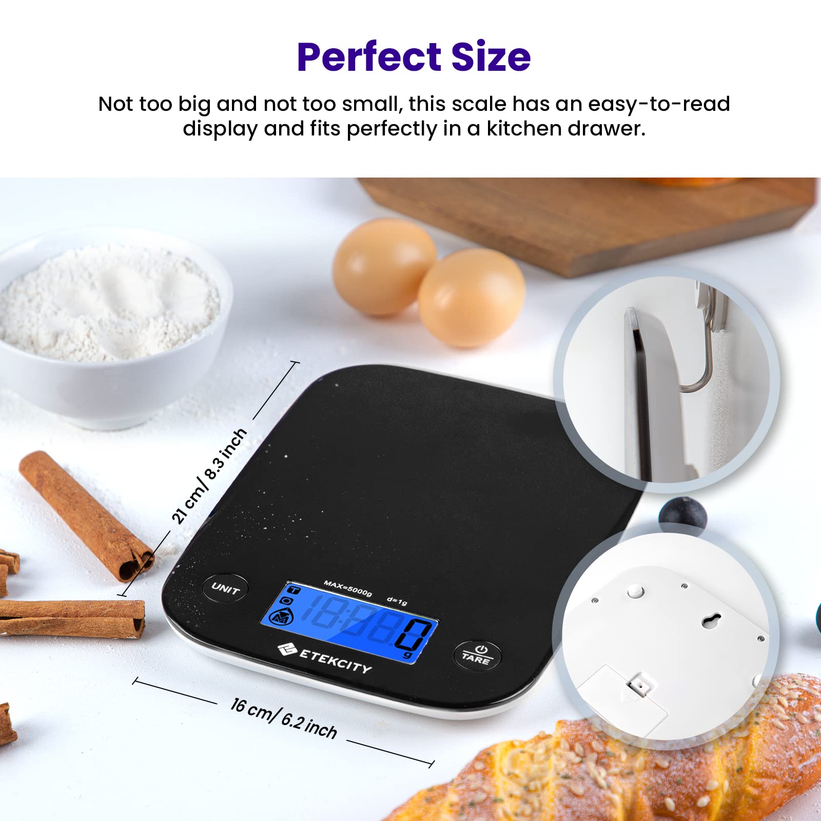Etekcity Food Kitchen Scale, Digital Weight Grams and Oz for Cooking, Baking, Meal Prep, and Diet, Medium, Carbon Black