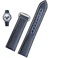 19mm 20mm Canvas Watch Strap for Omega New Seamaster 300 Speedmaster AT150 Leather Nylon Watch Band Men Accessories Blue Black (Color : Blue White Steel, Size : 19mm)