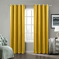 ChadMade Blackout Lined Premium Velvet Curtain Yellow 100Wx96L Inch (1 Panel), Eyelet Grommet for Livingroom Bedroom Theater Studio, Leon Collection