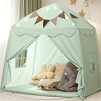 Extra Large Kids Play Tent with Flags & Star Lights, Portable & Foldable Teepee, Bed Tent Bed Canopy for Boys & Girls, Indoor Outdoor Dome Tent Playhouse, Kids Birthday Gift, 59x39x59 in,Green