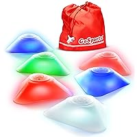 GoSports Modern Light Up Cones - Cycle Between 4 LED Colors for Sports, Traffic Safety, and Glow in the Dark Games - 6 Pack