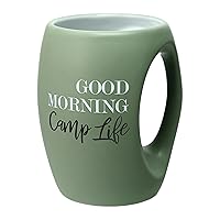 Pavilion - Good Morning Camp Life 16 ounce Large Stoneware Coffee Cup, Camp Mug, Hand Warmer Coffee Mug, Huggable Hand Warming Mug, Green