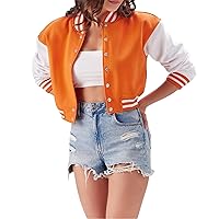 Womens Varsity Jacket Stylish Brown and White Letterman Coat Casual Sportswear