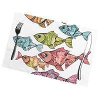 (Colorful Fish1) Rectangular Printed Polyester Placemats Non-Slip Washable Placemat Decor for Kitchen Dining Table Indoor Outdoor Placemats 12x18in