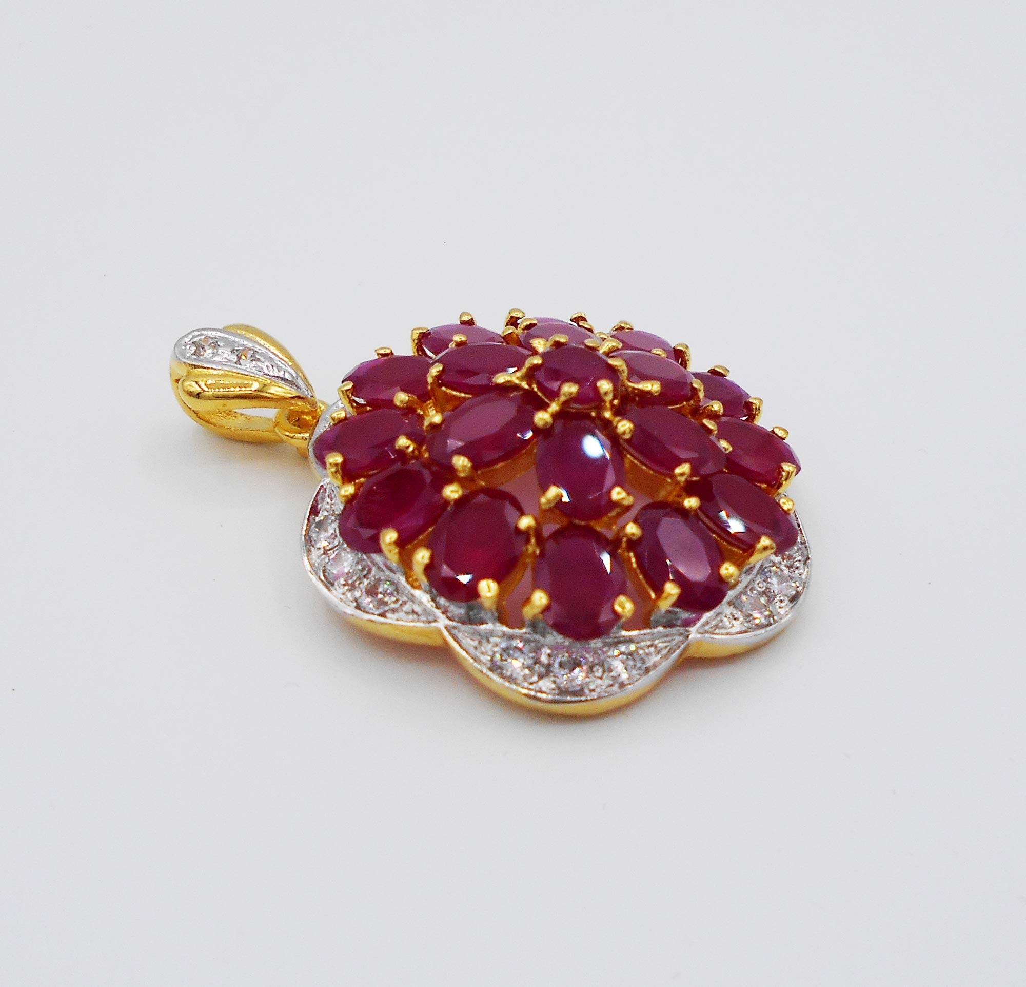 Ruby Synthetic Sapphire Pendant Asian 22k 18K Thai Baht Yellow Gold Plated Jewelry from Thailand
