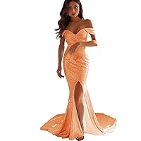Off-Shoulder Sparkly Prom Dresses - Ball Gown Formal Dress Evening Gown Ball with Slits