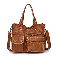 SCOFY FASHION Soft PU Leather Multi Pocket Handbags for Women Retro Leisure Cross Body Tote Bags Shoulder Bag for Travel Work