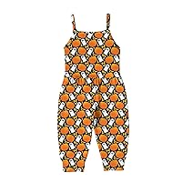Pants Romper for Toddler Girls Toddler Baby Girl Halloween Prints Jumpsuit Sleeveless Romper Outfits (Yellow, 4-5 Years)