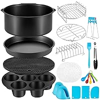 Air Fryer Accessories for Ninja Phillips Gowise Gourmia Dash Power, Fit all 3.6-4.2-6.8QT XL Air Fryer with 8 Inch Cake Pan, Pizza Pan, Egg Bites Mold, Skewer Rack, Parchment Paper (Set of 16)