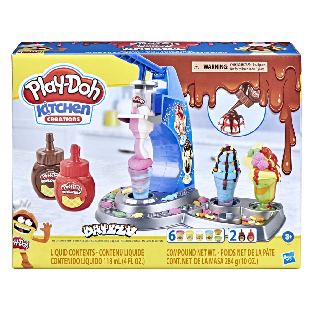 Play-Doh Kitchen Creations Drizzy Ice Cream Playset Featuring Drizzle Compound & 6 Non-Toxic Colors