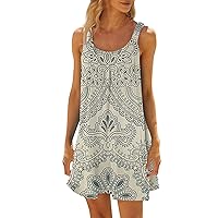 Summer Off The Shoulder Mini Dress Trendy Sexy Sleeveless Flowy Sundress Plus Size Casual Smocked Floral Beach Dress