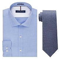 Tommy Hilfiger Men's Slim Fit Solid Dress Shirt and Core Micro Tie Combo