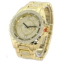 Bargain-Jewelry Men's Big Heavy Ice Out Clubbing Watch Gold Tone 52mm case
